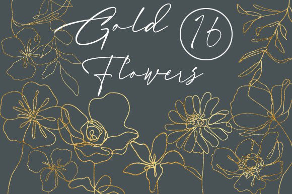 Download Golden Linear Flowers, Floral Minimalism - Floral Collection