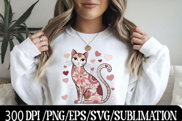 Download Floral Cat Design with Heart Accents - E - Floral Collection