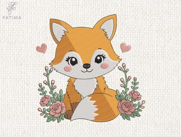 Download Baby Fox Floral Garden Embroidery Design - Floral Collection