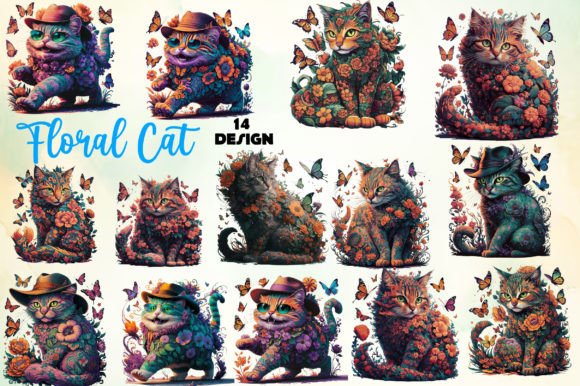 Download Floral Cat Clipart PNG Bundle - Floral Collection