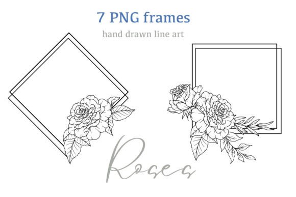 Download FLORAL FRAMES LINE ART, Roses PNG - Frame Collection