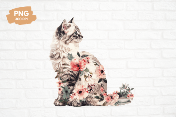 Download Vintage Floral Cat Clipart - Floral Collection