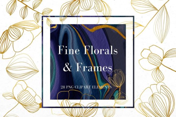 Download Gold Line Flowers and Blue Frames - Frame Collection