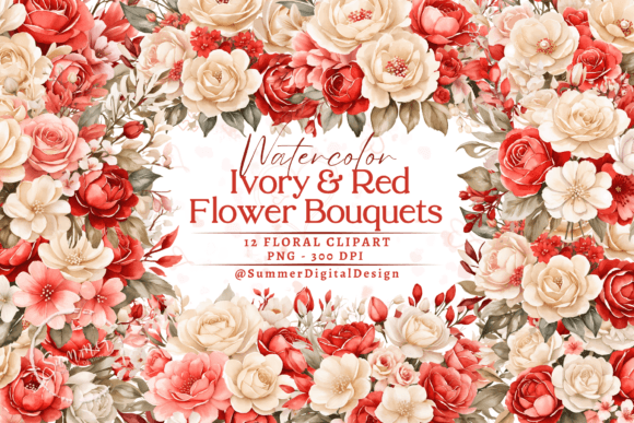 Download Watercolor Ivory and Pearl Red Flowers - Premium Resources