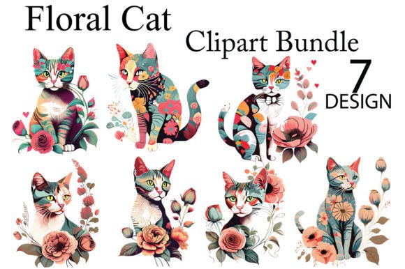 Download Floral Cat Clipart Bundle - Floral Collection
